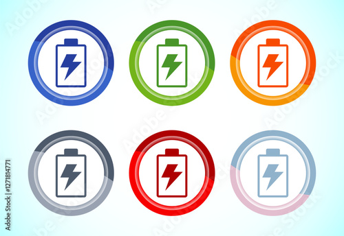 Battery icon design illustration, Battery charging sign and symbol, 6 color button design set