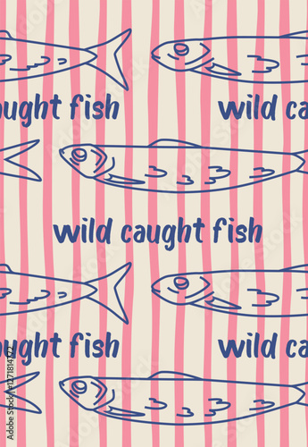 Wild Caught Fish Pinstripe Seamless Pattern