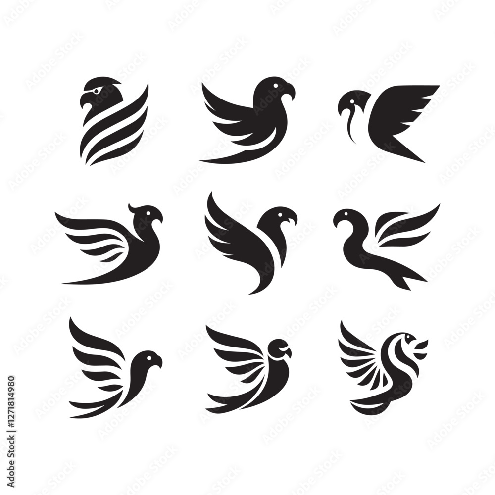 Obraz premium abstract bird logos, Minimalist bird icons, black silhouettes 