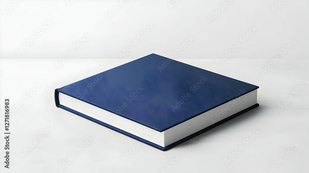 Navy Blue Square Book with Textured Cover on White Background Navy Blue Square Book with Textured Cover on White Background