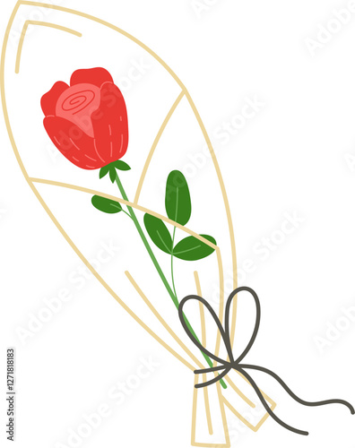 Romantic red rose in a transparent wrapping for Women's Day or Valentine's Day