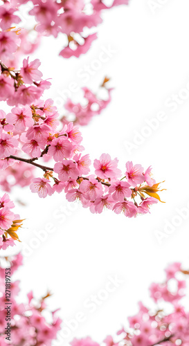 Wallpaper Mural Pink cherry blossom branch blooming on a white background with copy space, creating a delicate and elegant spring design. Torontodigital.ca