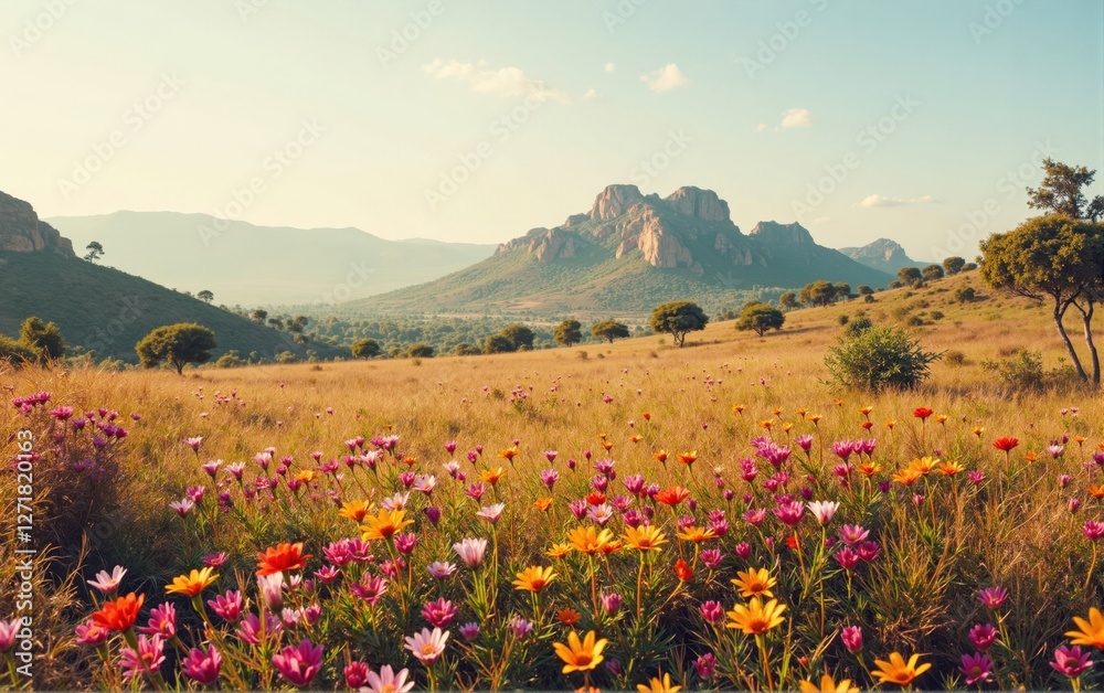 Wildflower Meadow with Mountain Landscape Wildflower Meadow with Mountain Landscape