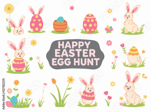 Cheerful Easter Egg Hunt Illustration Pack