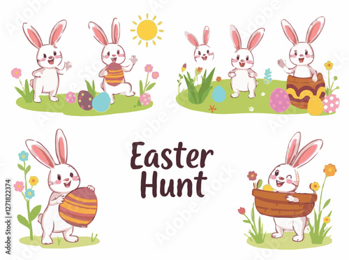 Cheerful Easter Egg Hunt Illustration Pack
