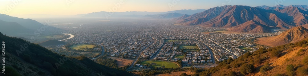 Fototapeta premium Aerial photograph of Santa Ana, showing its sprawling layout , sunlight, bright