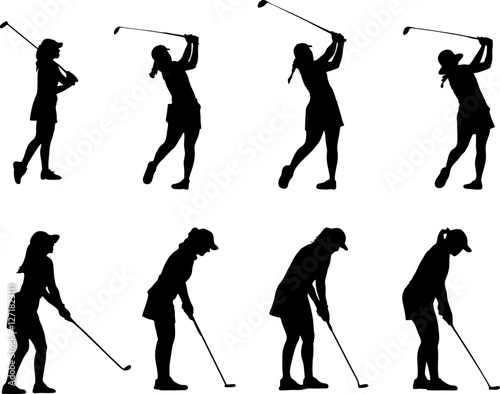 set of golf player silhouette