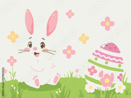 Cute Easter Bunny and Egg Illustration