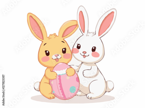 Cute Easter Bunny and Egg Illustration