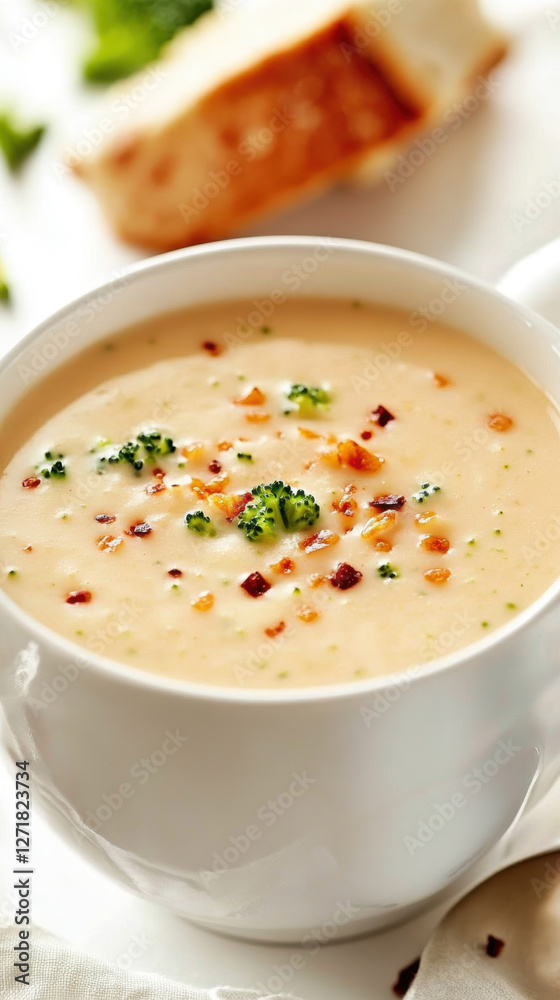 a bowl with broccoli cheddar soup. AI generative. a bowl with broccoli cheddar soup. AI generative.