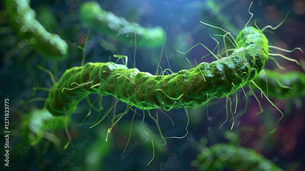 Naklejka premium Unveiling the Intricate World: A Close - up Glimpse of Helicobacter pylori in the Stomach