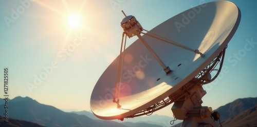 Close-up view of satellite dish reflecting sunlight , technical, cosmic
