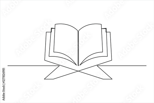 Continuous one line art drawing of open Quran Ramadan concept vector illustration