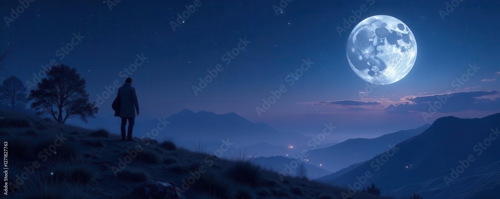 Fototapeta premium Deep twilight, silver moon casts ethereal glow on diamond dust stars , twilight, celestial, diamond