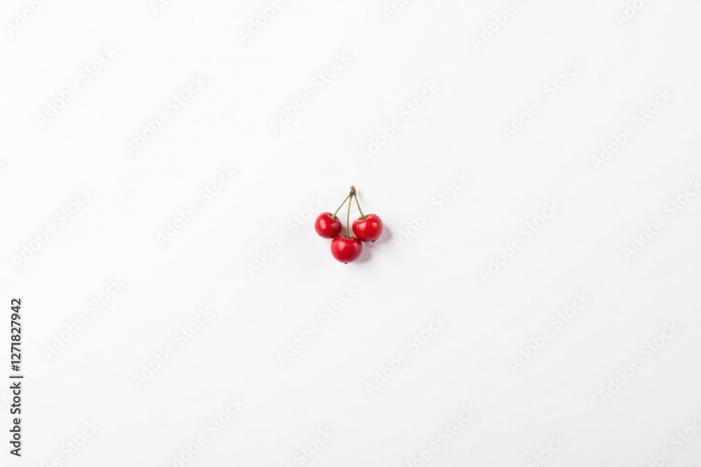 A trio of vibrant red cherries, delicately clustered on a pristine white background, presents a simple yet striking image of natural sweetness. A trio of vibrant red cherries, delicately clustered on a pristine white background, presents a simple yet striking image of natural sweetness.