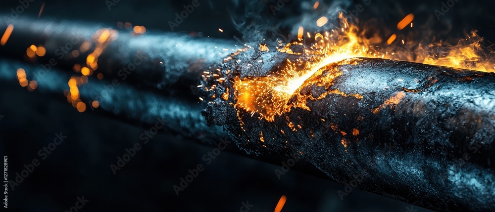 Naklejka premium A wire is on fire and the flames are shooting out of it