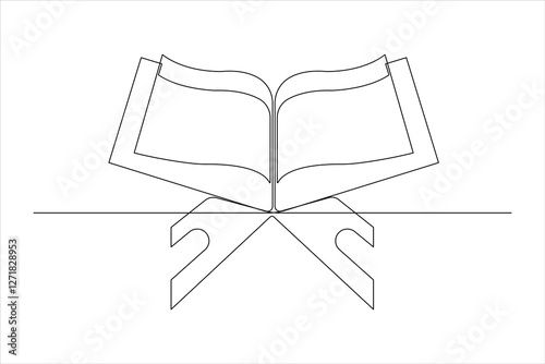 Continuous one line art drawing of open Quran Ramadan concept vector illustration