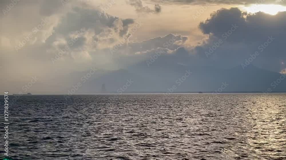 Seagulls flying over the Turkish Gulf in Izmir city