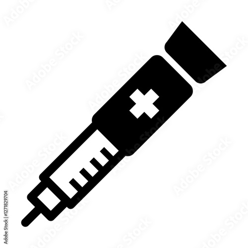 A medical injection icon featuring a syringe with a cross symbol representing vaccines or treatments.