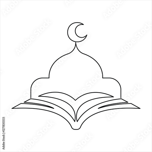 Continuous one line art drawing of open Quran Ramadan concept vector illustration