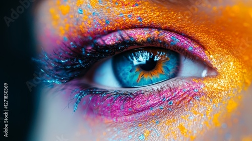 Close-up of human eye with vibrant makeup