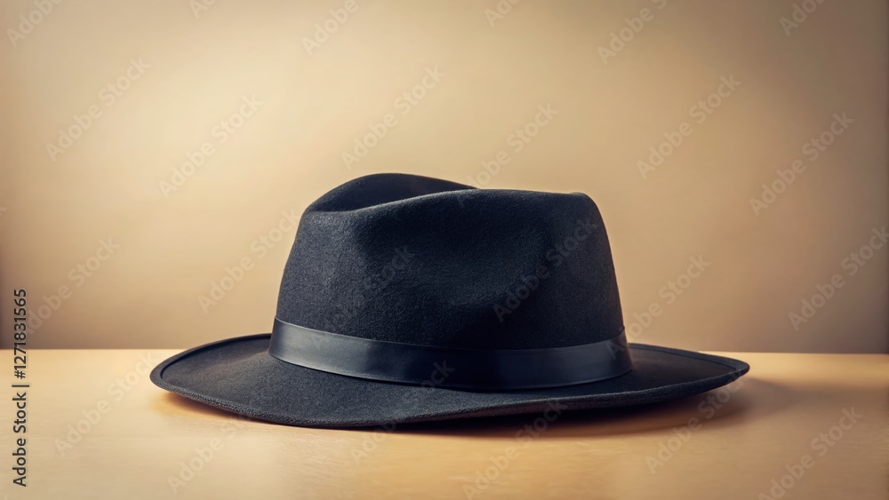 Elegant Black Hat on Smooth Surface: Classic Fashion Photography