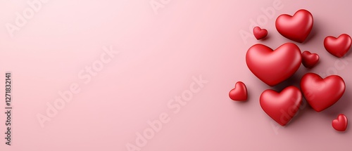 A collection of red hearts on a soft pink background, symbolizing love and affection in a visually appealing way.