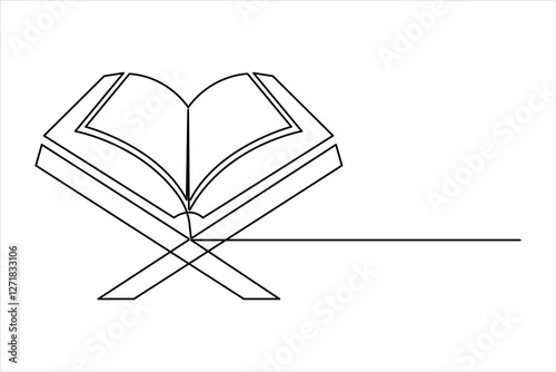 Continuous one line art drawing of open Quran Ramadan concept vector illustration