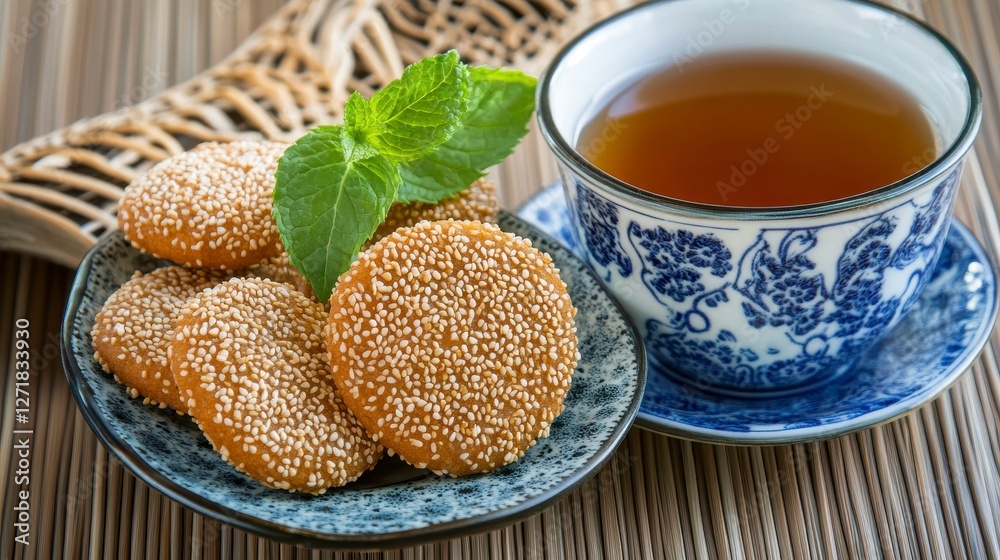 Delicate Sesame Cookies and a Cup of Tea: A Perfect Tea Time Treat Delicate Sesame Cookies and a Cup of Tea: A Perfect Tea Time Treat