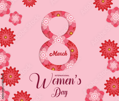 March 8 women's day design. Women's day vector concept design for international woman celebration with camellia flowers background