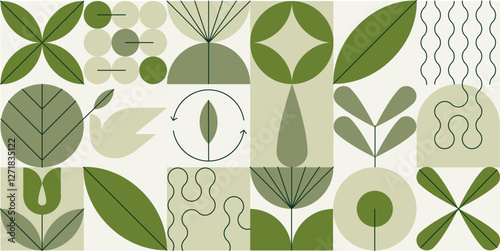 Vector minimalistic natural pattern. Abstract geometric simple shapes. Floral eco agriculture concept. Banner