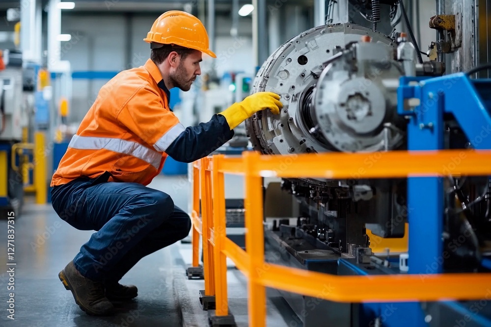 Skilled technician working on machinery in a modern industrial facility