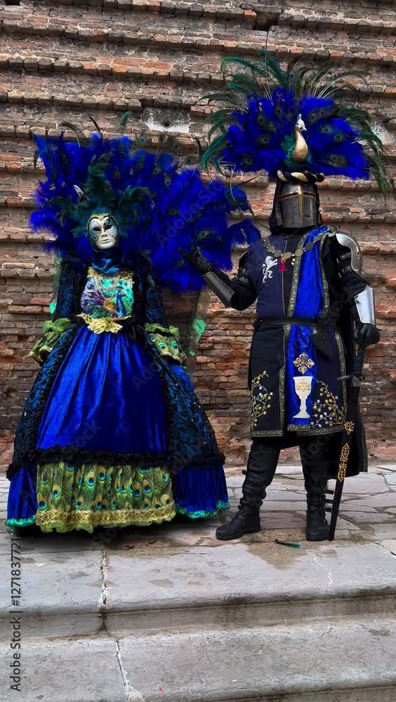 Venice Carnival. People in Venetian carnival masks and costumes on streets of Venice, Italy, Europe February 10, 2024 Vertical video Venice Carnival. People in Venetian carnival masks and costumes on streets of Venice, Italy, Europe February 10, 2024 Vertical video