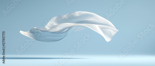Graceful Fabric Wave Sculpture Against Light Blue Background Serene Elegance and Abstract Movement