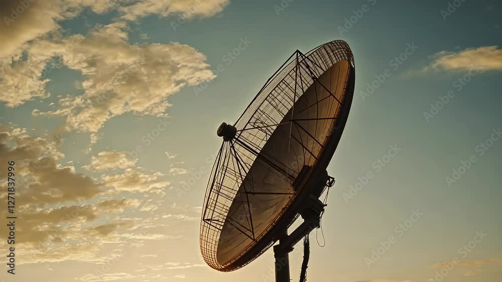 Satellite dish at sunset with cloudy sky Satellite dish at sunset with cloudy sky