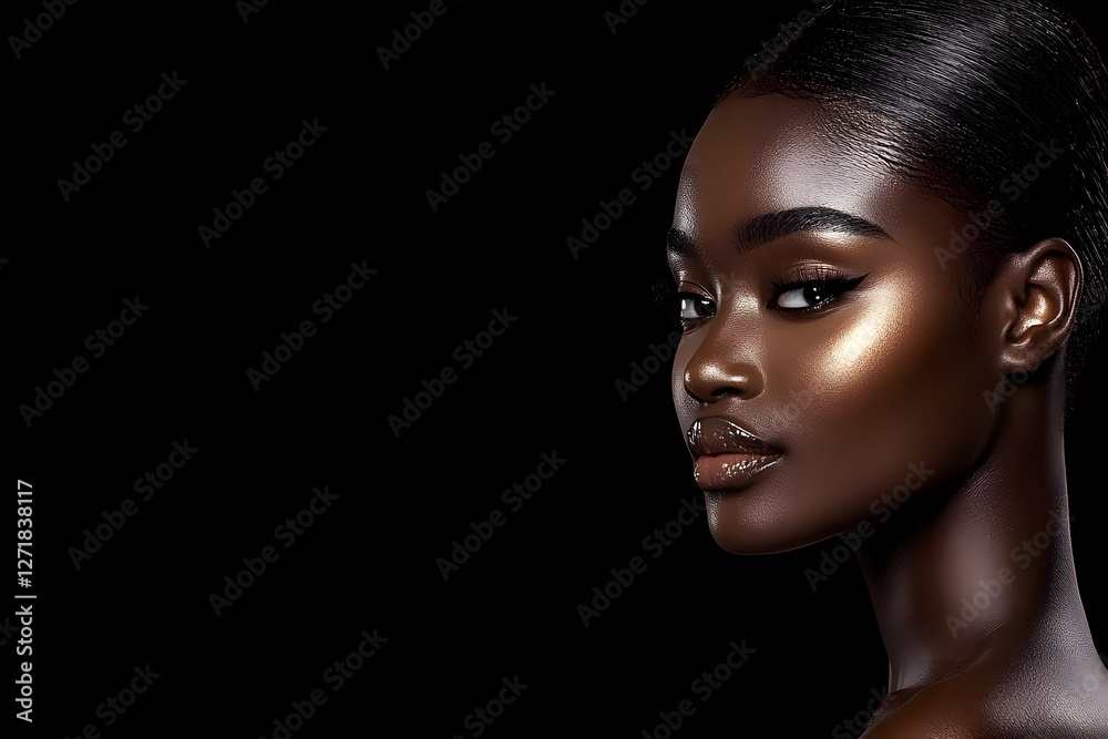 Fototapeta premium Portrait of an elegant model studio fashion photography dark background side view beauty and confidence