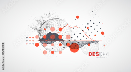 Abstract image of a wireframe sphere with a plexus effect. Science and technology creative theme. Vector.