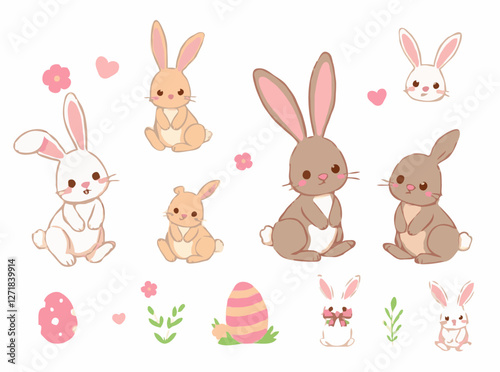 Adorable Easter Bunny Illustrations Assortment