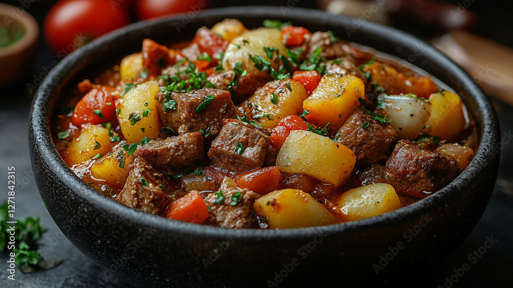 Meat stew with vegetables, beef Burgundy, meat goulash with vegetables. Meat stew with vegetables, beef Burgundy, meat goulash with vegetables.