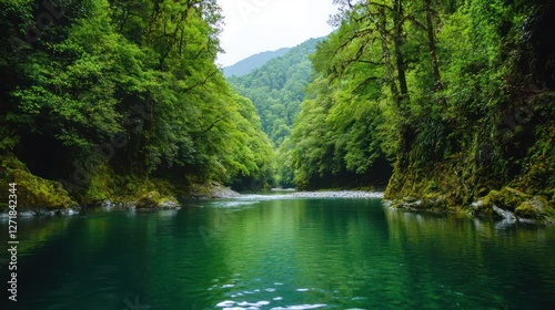 Serene Green River Flowing Through Lush Tropical Forest
