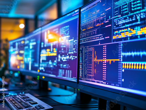 Wallpaper Mural Energy storage grid sustainability. A detailed image of a control room with operators at work. Torontodigital.ca