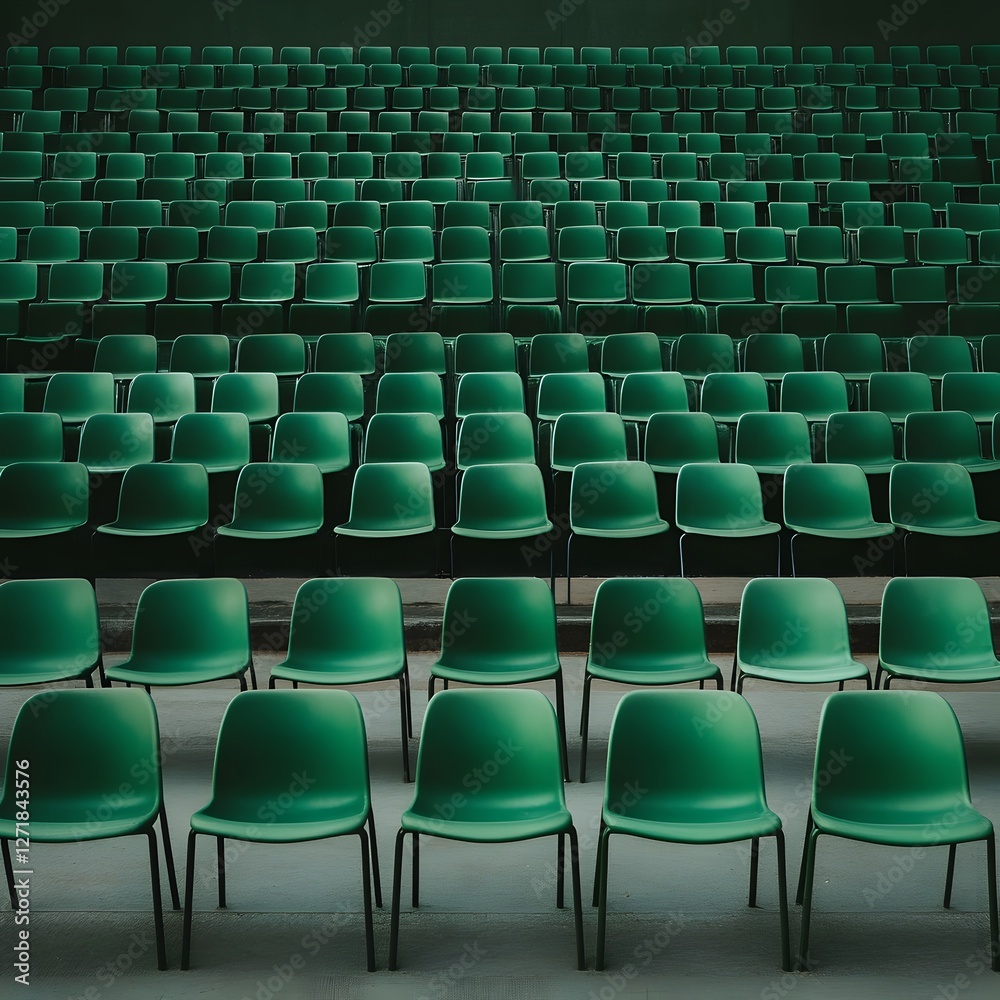 Naklejka premium Minimalistic Green Seating Arrangement in Modern Indoor Venue