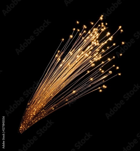 Golden fireworks exploding in the night sky