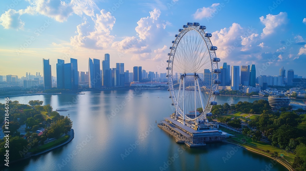 Fototapeta premium The urban scenery of Singapore Ferris Wheel