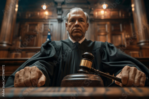 Wallpaper Mural Generative AI representation of a judge presiding in a courtroom during a legal trial Torontodigital.ca