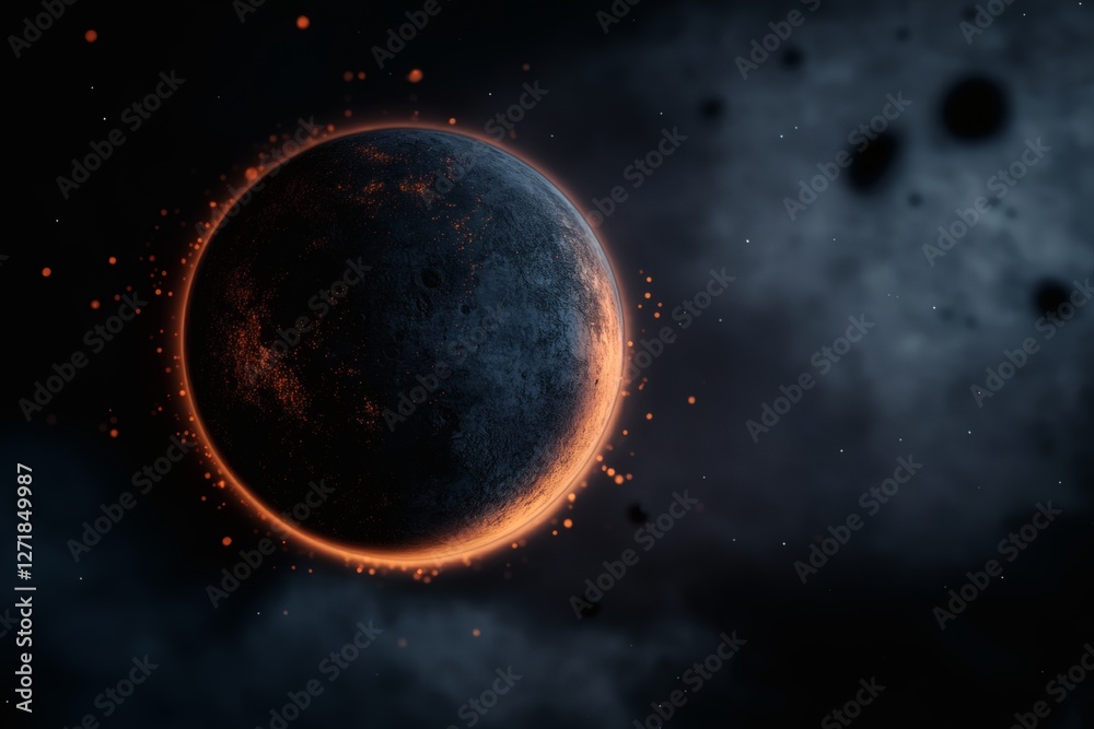 Fototapeta premium Exploration of a distant planet amidst cosmic mysteries and glowing bursts. Generative AI