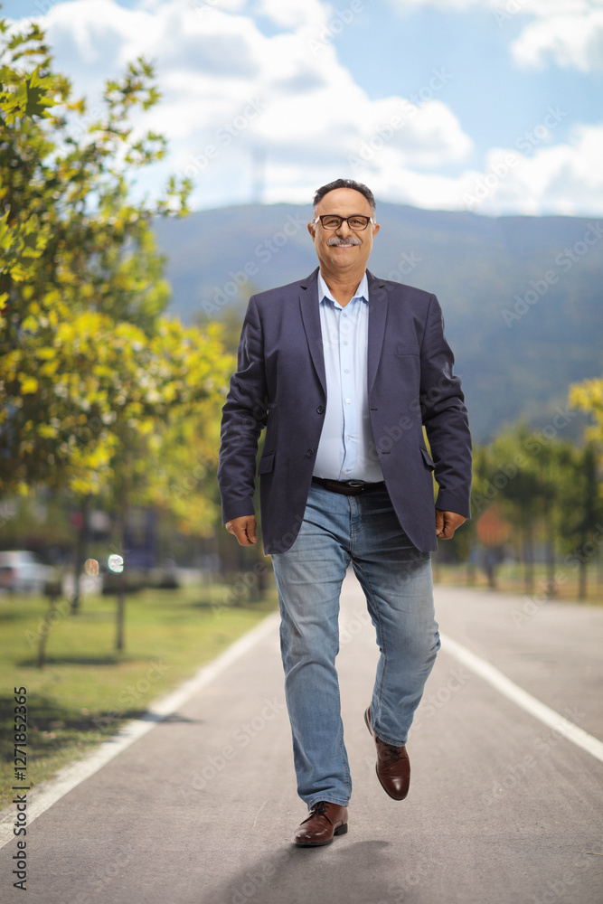 Full length portrait of a mature man walking Full length portrait of a mature man walking