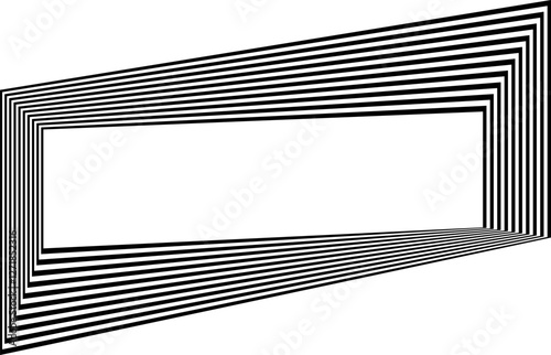 Abstract perspective line stripes in black color with 3d dimensional effect isolated on white.