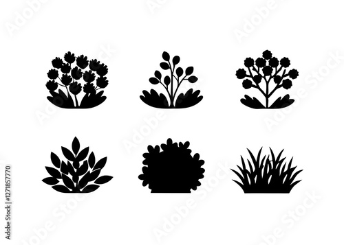  set of icon bush blossom. grass bush vector illustration