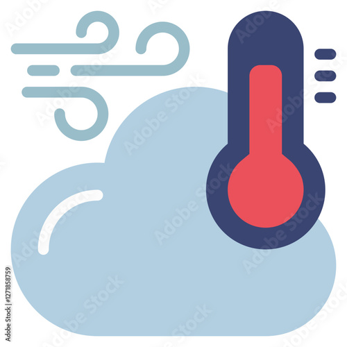 wind windy temperature termometer cloud weather flat style icon